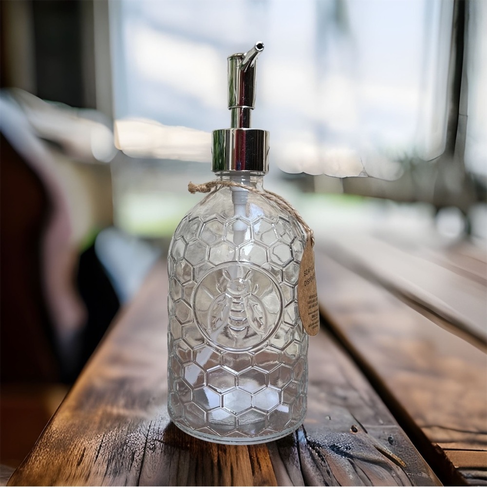 🆕 Bee 🐝 Honeycomb Glass Soap Dispenser!